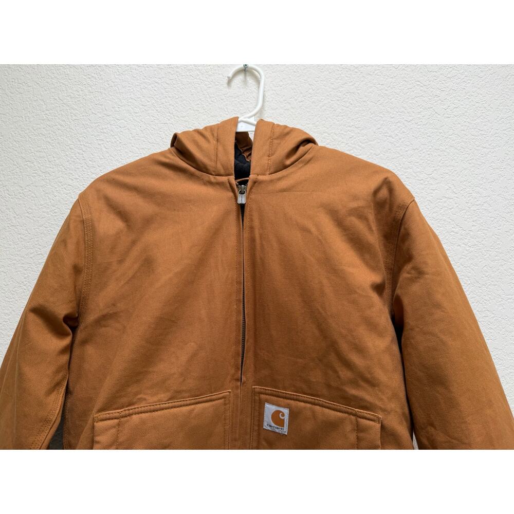 Carhartt Quilted Lined Hooded Jacket Boys Size Large (14-16) Tan Vintage Cotton - Picture 9 of 16